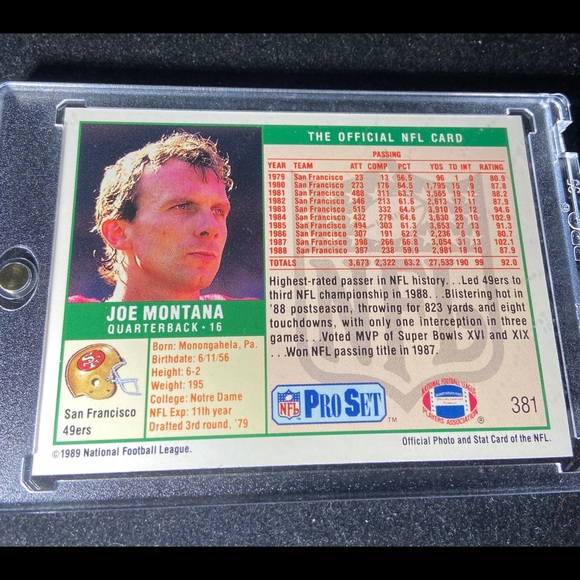 Joe Montana Pro Set NFL Card 49ers Excellent Cond.